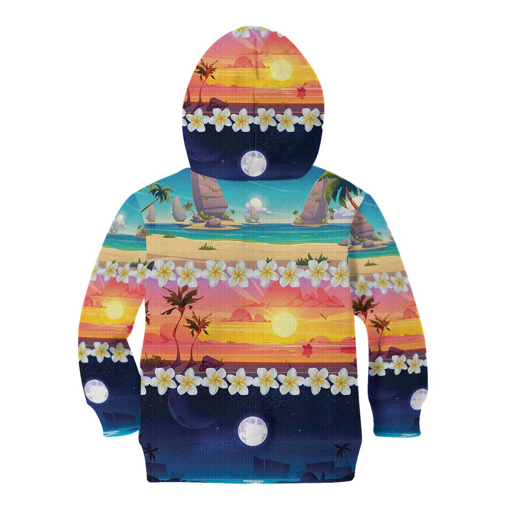 Hawaii Beach Landscape Time-Lapse Kid Hoodie Tropical Plumeria Flowers - Polynesian Pride