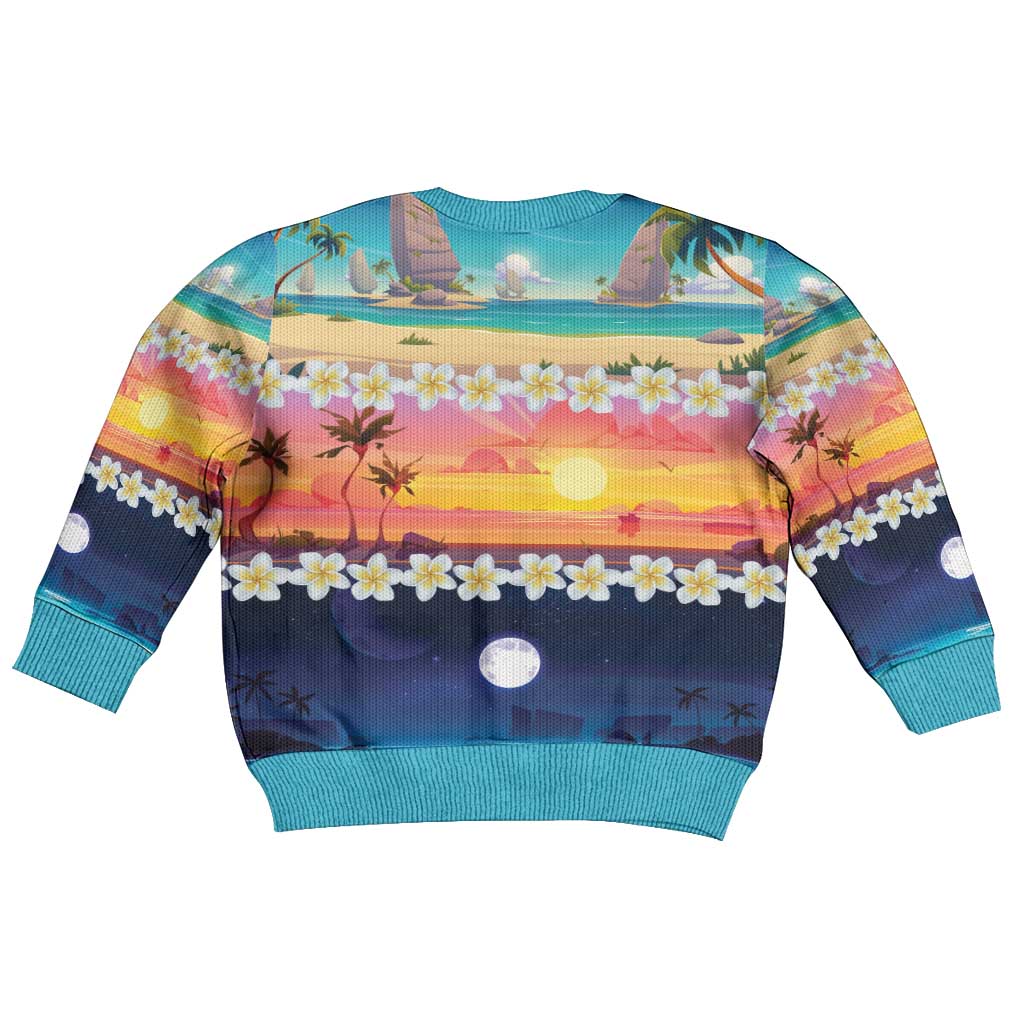 Hawaii Beach Landscape Time-Lapse Kid Ugly Christmas Sweater Tropical Plumeria Flowers - Polynesian Pride