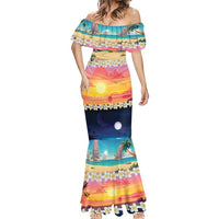 Hawaii Beach Landscape Time-Lapse Mermaid Dress Tropical Plumeria Flowers - Polynesian Pride