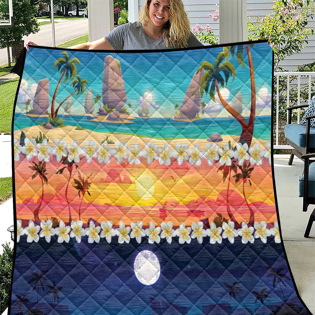 Hawaii Beach Landscape Time-Lapse Quilt Tropical Plumeria Flowers - Polynesian Pride