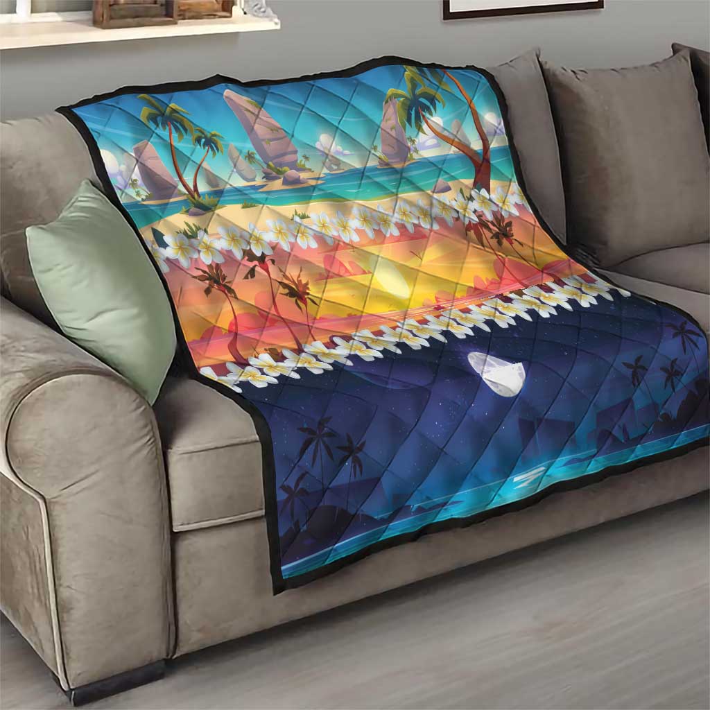 Hawaii Beach Landscape Time-Lapse Quilt Tropical Plumeria Flowers - Polynesian Pride