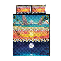 Hawaii Beach Landscape Time-Lapse Quilt Bed Set Tropical Plumeria Flowers - Polynesian Pride