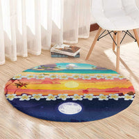 Hawaii Beach Landscape Time-Lapse Round Carpet Tropical Plumeria Flowers - Polynesian Pride