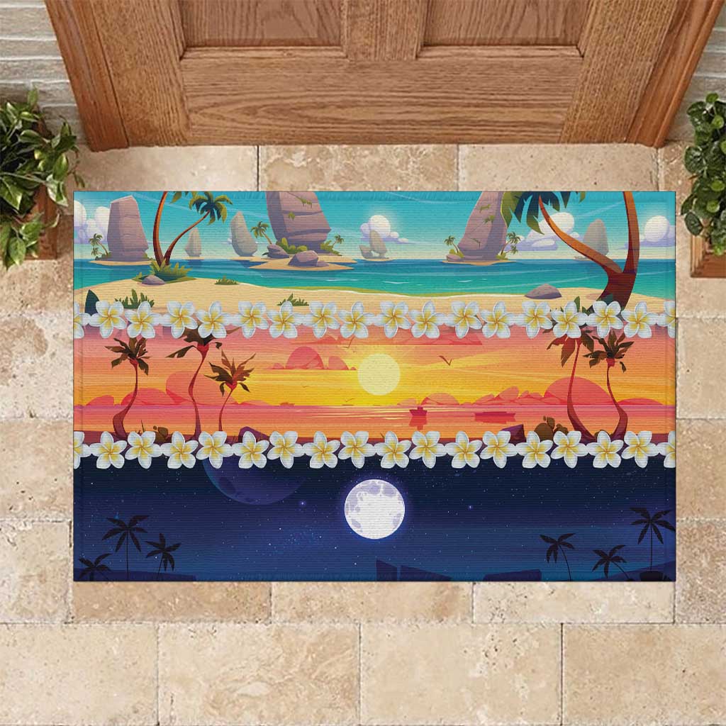 Hawaii Beach Landscape Time-Lapse Rubber Doormat Tropical Plumeria Flowers - Polynesian Pride