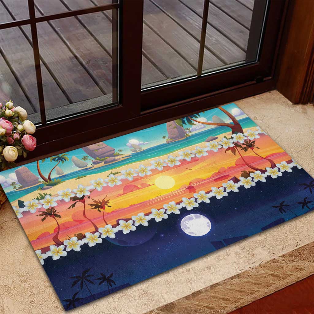 Hawaii Beach Landscape Time-Lapse Rubber Doormat Tropical Plumeria Flowers - Polynesian Pride