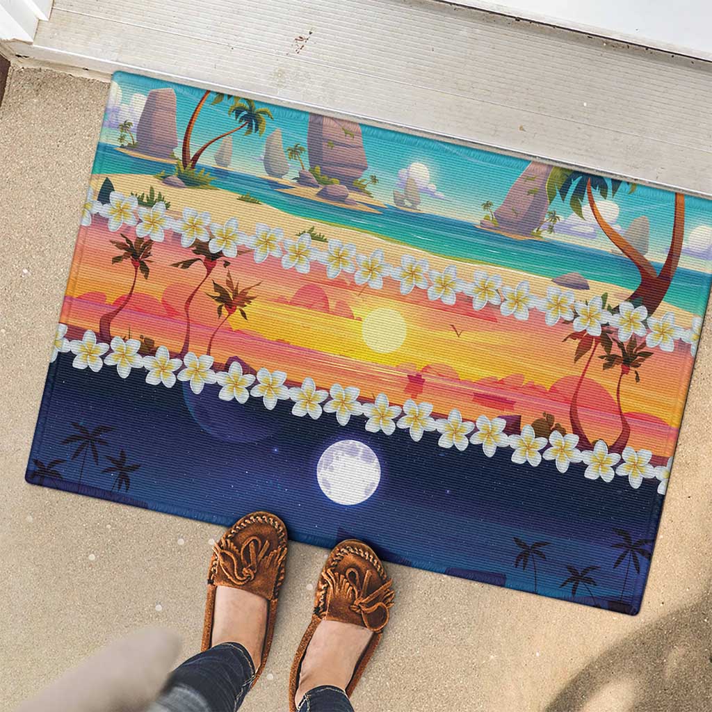 Hawaii Beach Landscape Time-Lapse Rubber Doormat Tropical Plumeria Flowers - Polynesian Pride