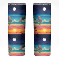Hawaii Beach Landscape Time-Lapse Skinny Tumbler Tropical Plumeria Flowers - Polynesian Pride