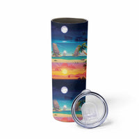 Hawaii Beach Landscape Time-Lapse Skinny Tumbler Tropical Plumeria Flowers - Polynesian Pride
