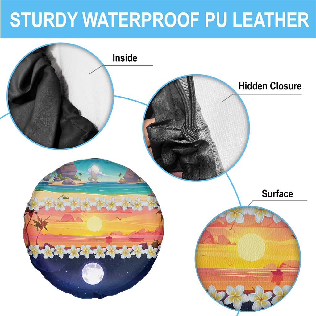 Hawaii Beach Landscape Time-Lapse Spare Tire Cover Tropical Plumeria Flowers - Polynesian Pride