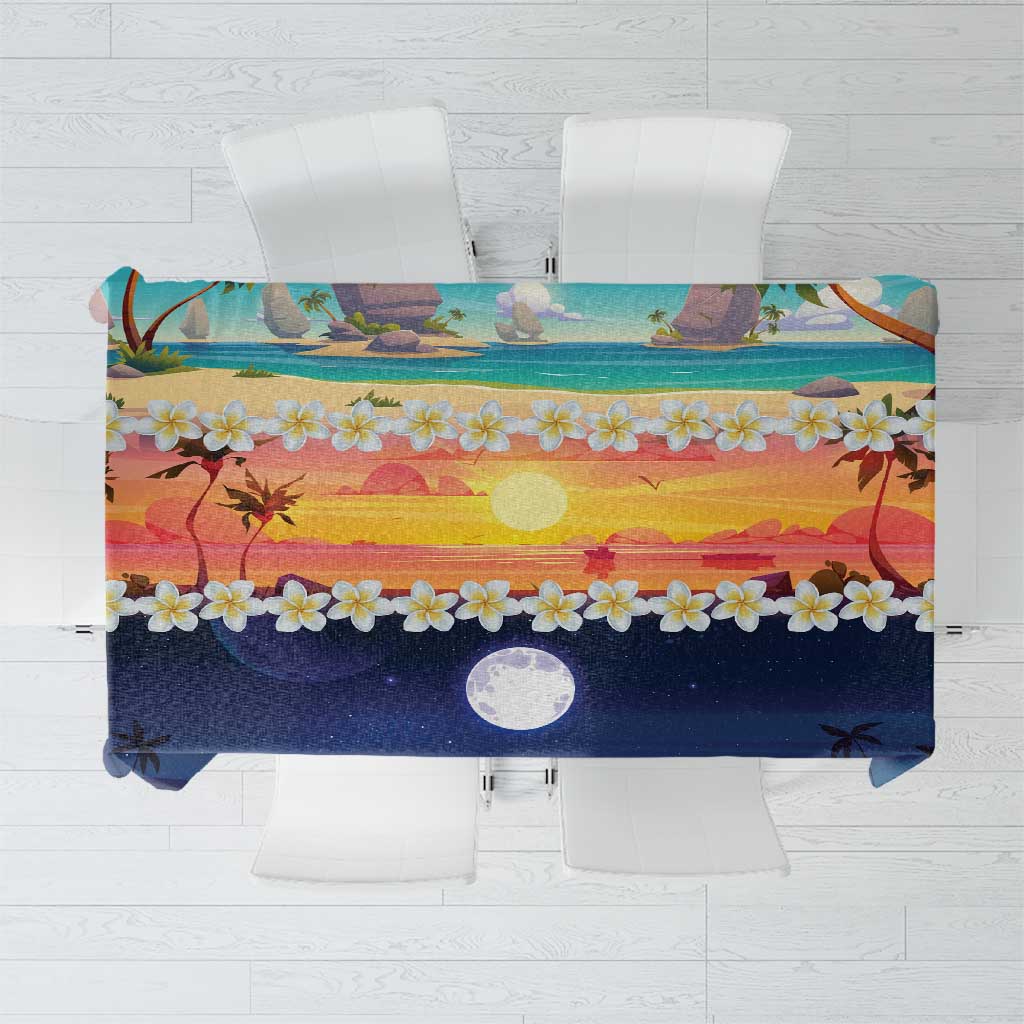 Hawaii Beach Landscape Time-Lapse Tablecloth Tropical Plumeria Flowers - Polynesian Pride