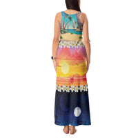 Hawaii Beach Landscape Time-Lapse Tank Maxi Dress Tropical Plumeria Flowers - Polynesian Pride