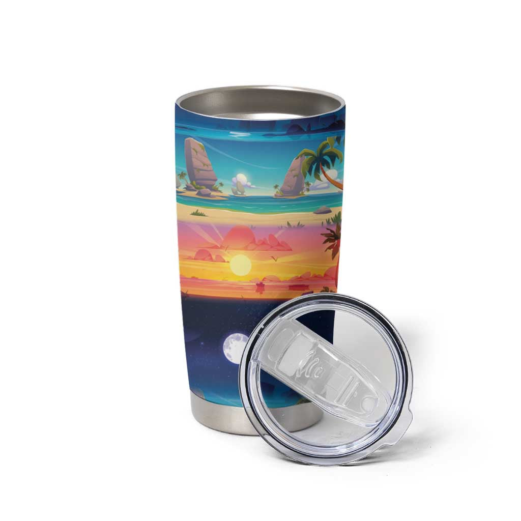 Hawaii Beach Landscape Time-Lapse Tumbler Cup Tropical Plumeria Flowers - Polynesian Pride