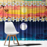Hawaii Beach Landscape Time-Lapse Window Curtain Tropical Plumeria Flowers - Polynesian Pride