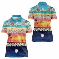 Hawaii Beach Landscape Time-Lapse Women Polo Shirt Tropical Plumeria Flowers - Polynesian Pride