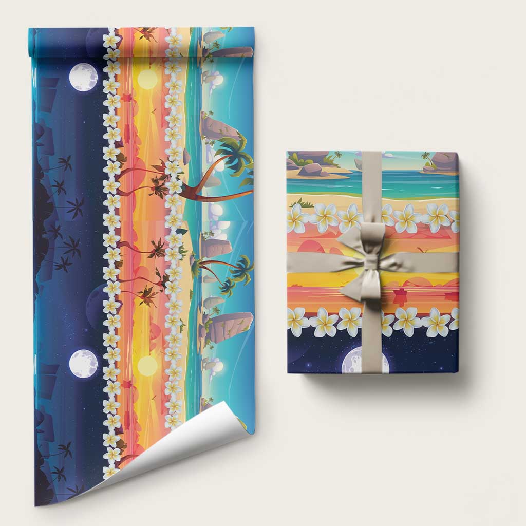 Hawaii Beach Landscape Time-Lapse Wrapping Paper Tropical Plumeria Flowers LT01 58" × 23" Multicolor - Polynesian Pride