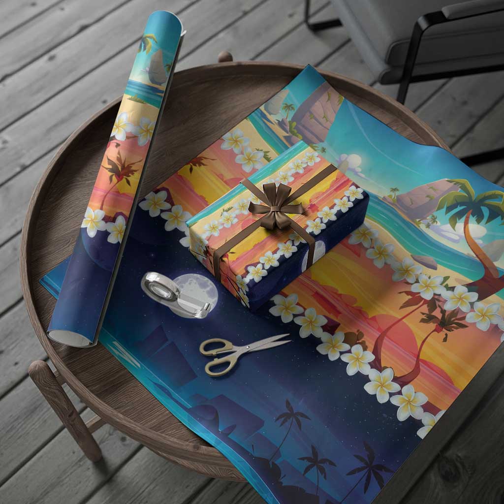 Hawaii Beach Landscape Time-Lapse Wrapping Paper Tropical Plumeria Flowers - Polynesian Pride