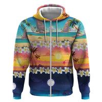 Hawaii Beach Landscape Time-Lapse Zip Hoodie Tropical Plumeria Flowers - Polynesian Pride