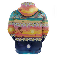 Hawaii Beach Landscape Time-Lapse Zip Hoodie Tropical Plumeria Flowers - Polynesian Pride