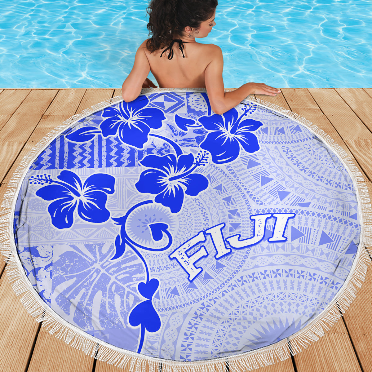 Fiji Masi With Hibiscus Tapa Tribal Beach Blanket Blue Pastel LT01 - Polynesian Pride