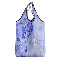 Fiji Masi With Hibiscus Tapa Tribal Grocery Bag Blue Pastel
