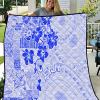 Fiji Masi With Hibiscus Tapa Tribal Quilt Blue Pastel LT01 Blue - Polynesian Pride
