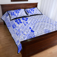 Fiji Masi With Hibiscus Tapa Tribal Quilt Bed Set Blue Pastel LT01 - Polynesian Pride