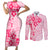 Fiji Masi With Hibiscus Tapa Tribal Couples Matching Short Sleeve Bodycon Dress and Long Sleeve Button Shirt Pink Pastel LT01 Pink - Polynesian Pride