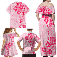Fiji Masi With Hibiscus Tapa Tribal Family Matching Off Shoulder Maxi Dress and Hawaiian Shirt Pink Pastel LT01 - Polynesian Pride