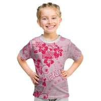 Fiji Masi With Hibiscus Tapa Tribal Kid T Shirt Pink Pastel LT01 Pink - Polynesian Pride
