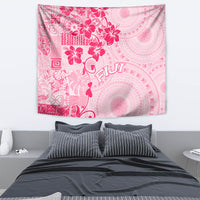 Fiji Masi With Hibiscus Tapa Tribal Tapestry Pink Pastel LT01 - Polynesian Pride