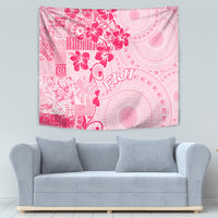 Fiji Masi With Hibiscus Tapa Tribal Tapestry Pink Pastel LT01 - Polynesian Pride