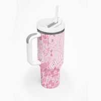 Fiji Masi With Hibiscus Tapa Tribal Tumbler With Handle Pink Pastel
