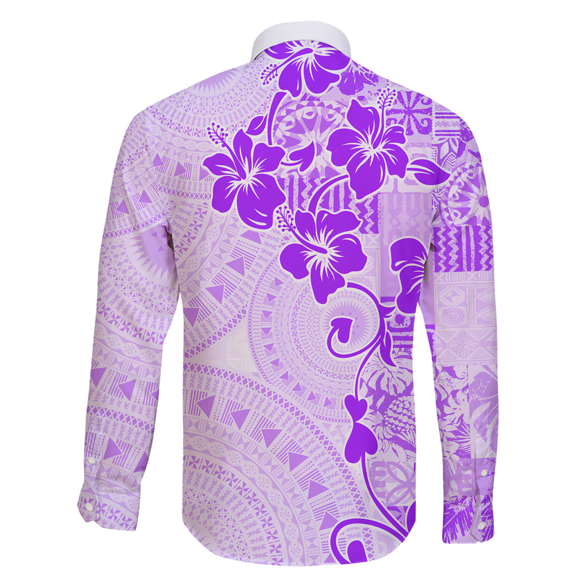 Fiji Masi With Hibiscus Tapa Tribal Family Matching Long Sleeve Bodycon Dress and Hawaiian Shirt Purple Pastel LT01 - Polynesian Pride