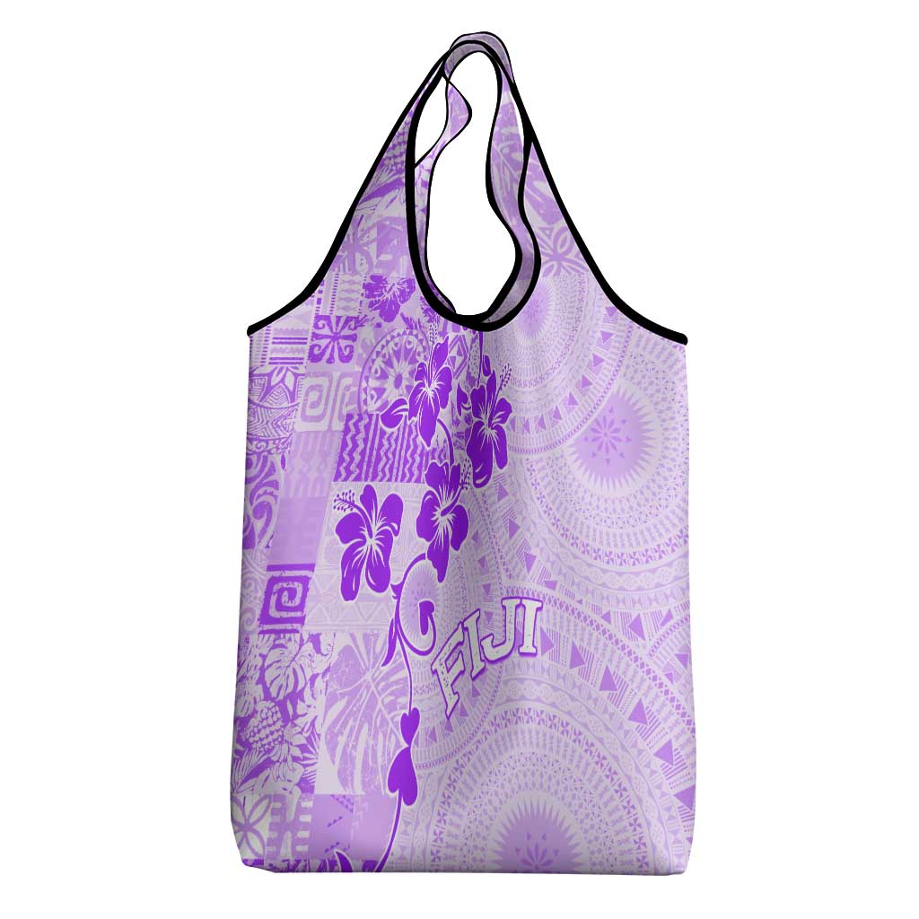 Fiji Masi With Hibiscus Tapa Tribal Grocery Bag Purple Pastel