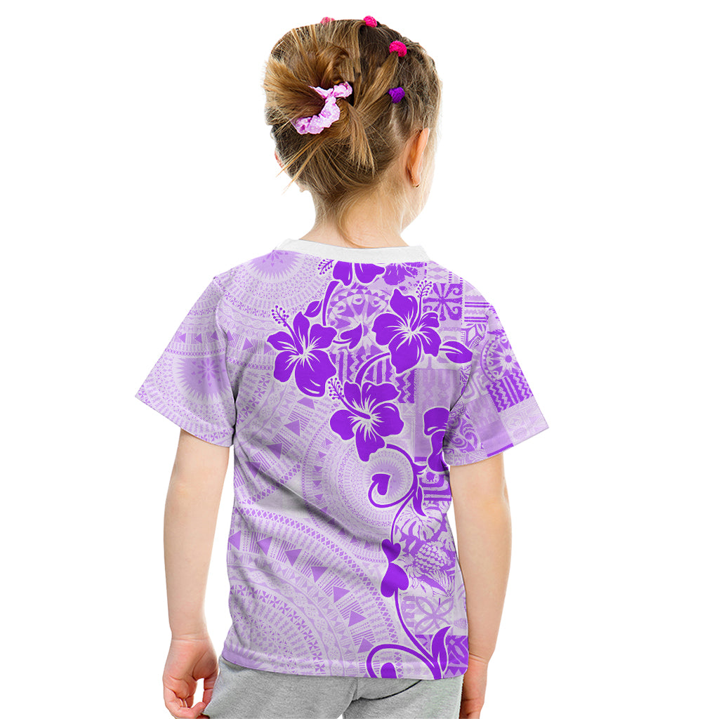 Fiji Masi With Hibiscus Tapa Tribal Kid T Shirt Purple Pastel LT01 - Polynesian Pride