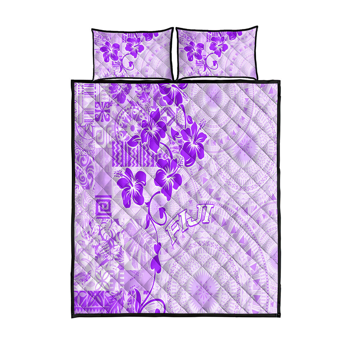Fiji Masi With Hibiscus Tapa Tribal Quilt Bed Set Purple Pastel LT01 Purple - Polynesian Pride