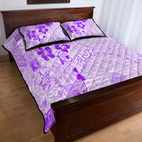 Fiji Masi With Hibiscus Tapa Tribal Quilt Bed Set Purple Pastel LT01 - Polynesian Pride