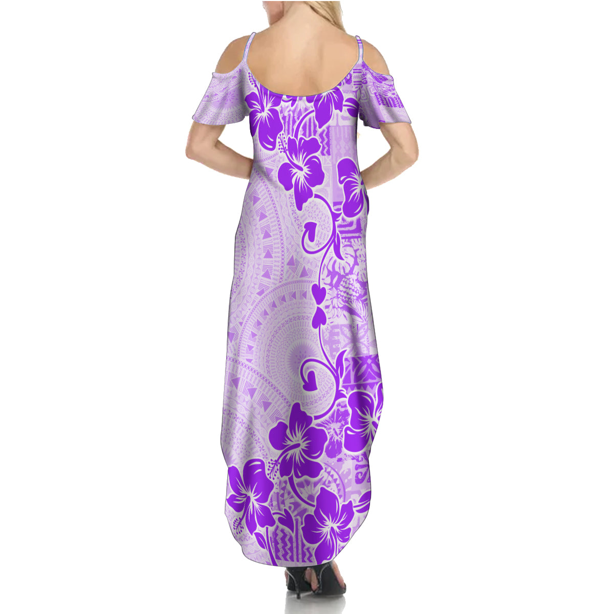 Fiji Masi With Hibiscus Tapa Tribal Summer Maxi Dress Purple Pastel LT01 - Polynesian Pride