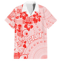 Fiji Masi With Hibiscus Tapa Tribal Family Matching Off Shoulder Maxi Dress and Hawaiian Shirt Red Pastel LT01 Dad's Shirt - Short Sleeve Red - Polynesian Pride
