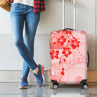 Fiji Masi With Hibiscus Tapa Tribal Luggage Cover Red Pastel LT01 - Polynesian Pride