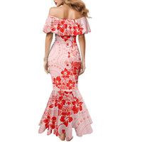 Fiji Masi With Hibiscus Tapa Tribal Mermaid Dress Red Pastel LT01 - Polynesian Pride