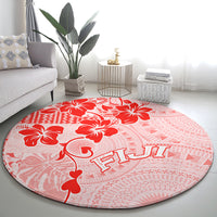Fiji Masi With Hibiscus Tapa Tribal Round Carpet Red Pastel LT01 - Polynesian Pride