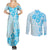 Fiji Masi With Hibiscus Tapa Tribal Couples Matching Summer Maxi Dress and Long Sleeve Button Shirt Sky Blue Pastel LT01 - Polynesian Pride