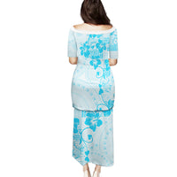 Fiji Masi With Hibiscus Tapa Tribal Family Matching Puletasi Dress and Hawaiian Shirt Sky Blue Pastel LT01 - Polynesian Pride
