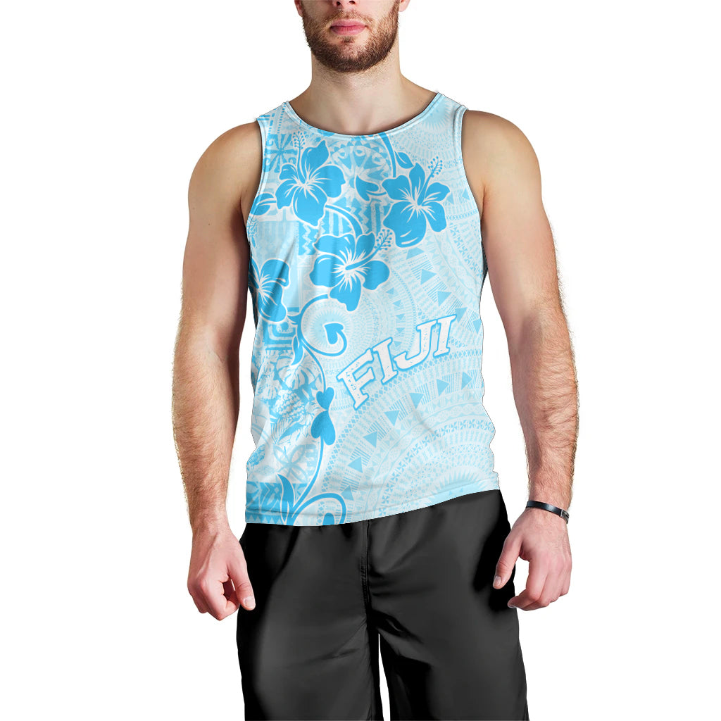 Fiji Masi With Hibiscus Tapa Tribal Men Tank Top Sky Blue Pastel LT01 - Polynesian Pride