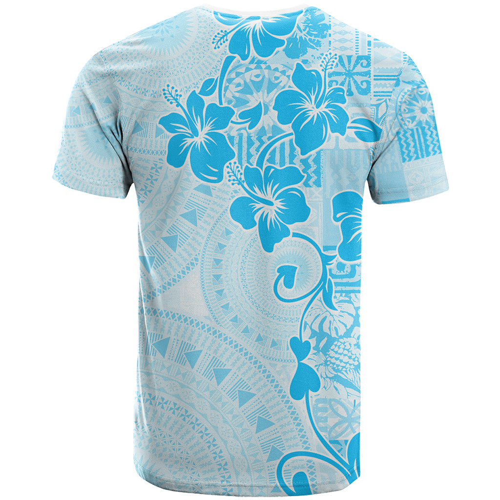 Fiji Masi With Hibiscus Tapa Tribal T Shirt Sky Blue Pastel LT01 - Polynesian Pride