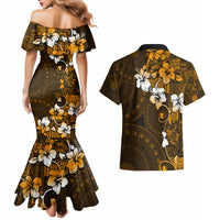 Fiji Masi With Hibiscus Tapa Tribal Couples Matching Mermaid Dress and Hawaiian Shirt Gold Version LT01 - Polynesian Pride