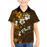 Fiji Masi With Hibiscus Tapa Tribal Family Matching Puletasi Dress and Hawaiian Shirt Gold Version LT01 Son's Shirt Gold - Polynesian Pride