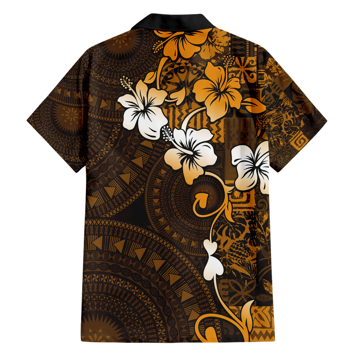 Fiji Masi With Hibiscus Tapa Tribal Family Matching Short Sleeve Bodycon Dress and Hawaiian Shirt Gold Version LT01 - Polynesian Pride