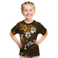 Fiji Masi With Hibiscus Tapa Tribal Kid T Shirt Gold Version LT01 Gold - Polynesian Pride